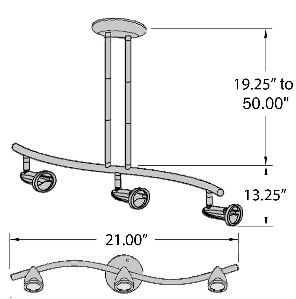 Comet 3 Light Adjustable LED Track Light Fixture, Brushed Steel