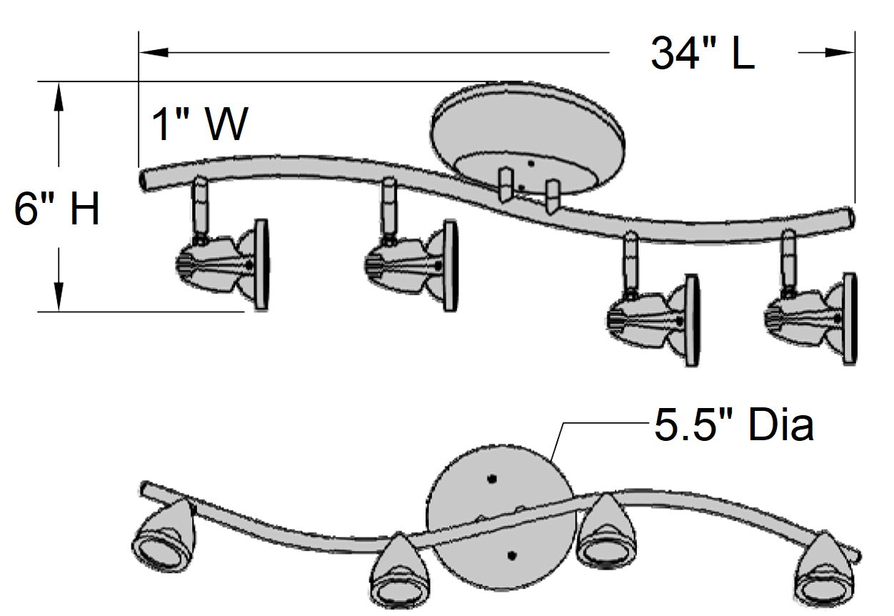 Cobra 4 Light Adjustable Track Light Fixture, Brushed Steel