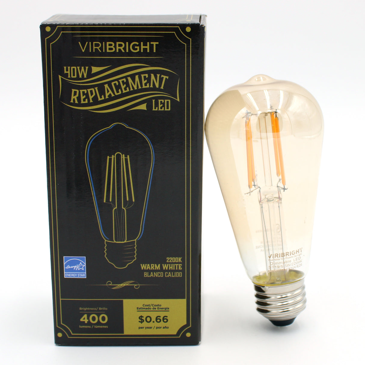 ST19 LED Bulb, Filament, Energy Star, Amber  – 2200K (1 Pack)