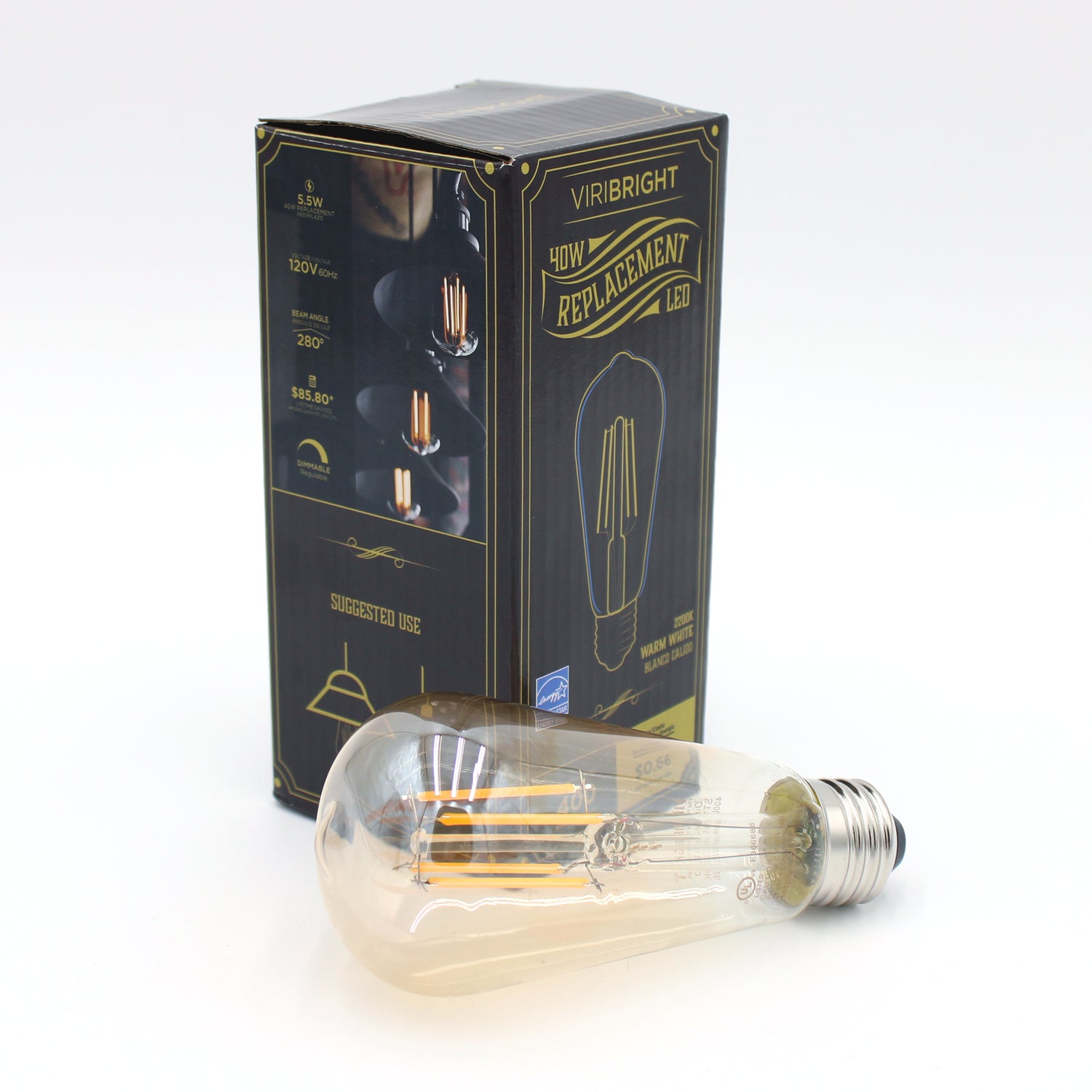 ST19 LED Bulb, Filament, Energy Star, Amber  – 2200K (1 Pack)