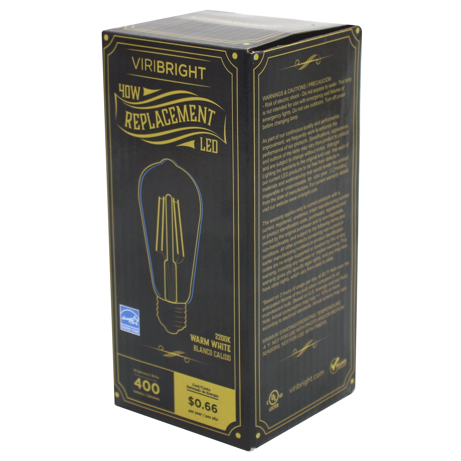 ST19 LED Bulb, Filament, Energy Star, Amber  – 2200K (1 Pack)