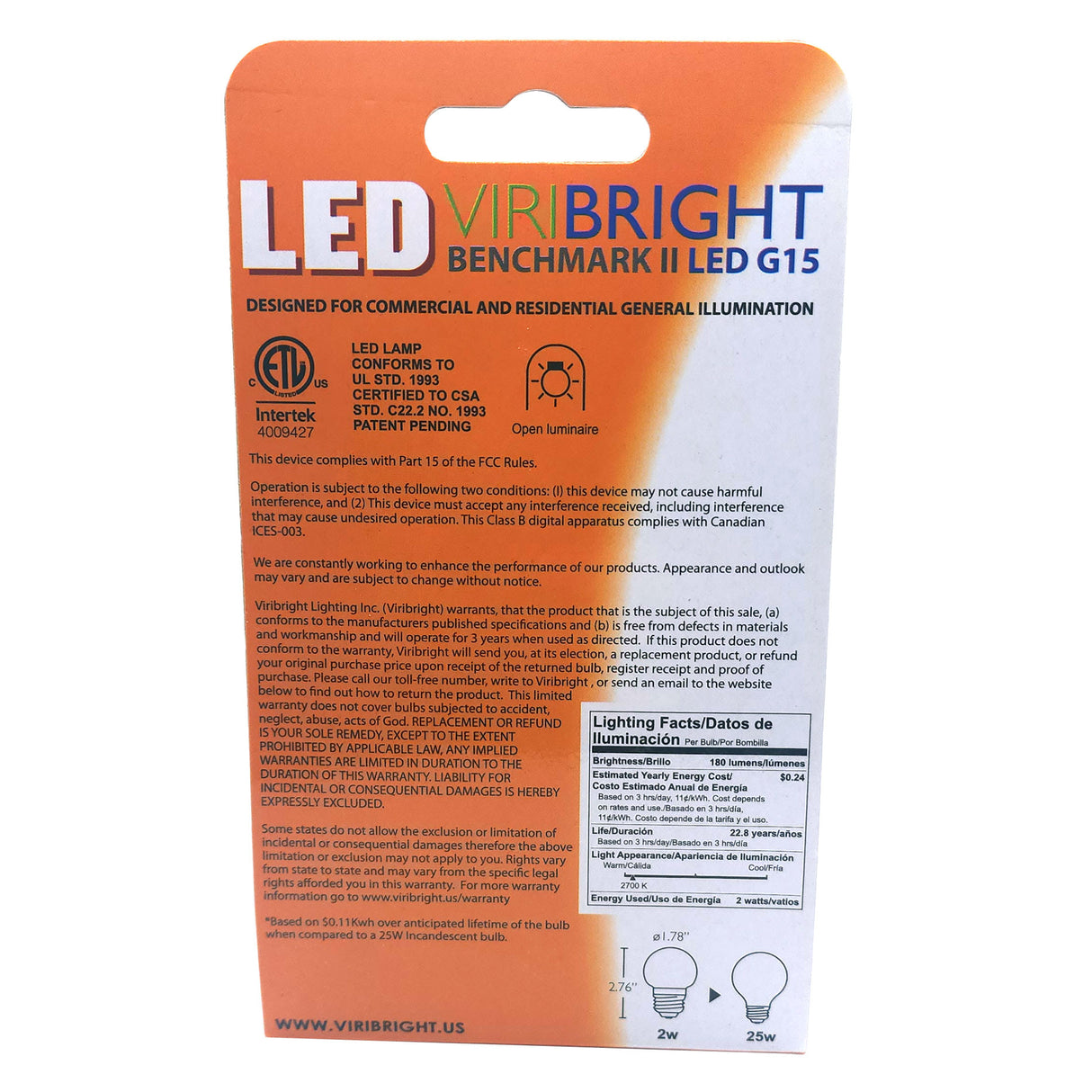 G15 LED Bulb, Globe 180 Lumens, 90+ CRI 2700K (12 Pack)