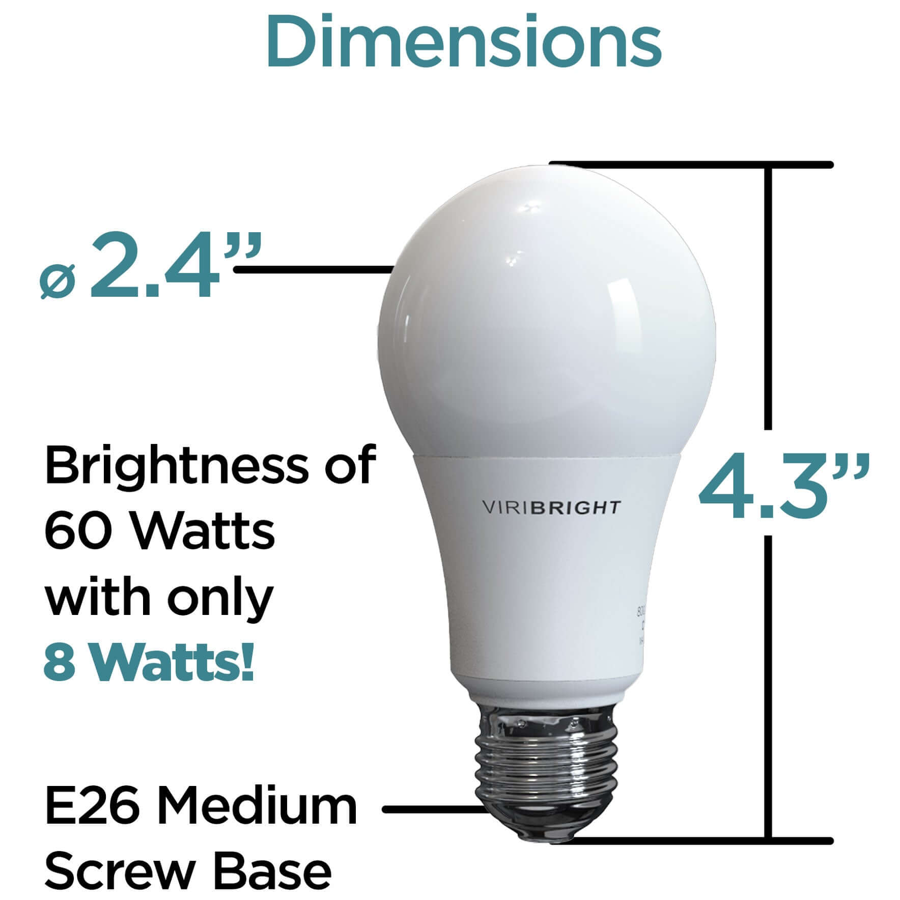 Viribright - 100-Watt Equivalent A19 E26 General Purpose Standard LED Light Bulb - 651640-4