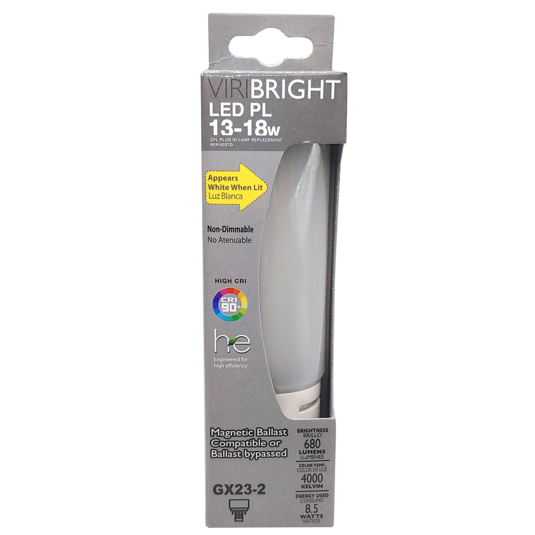 Viribright - 13-18 Watt Equivalent PL Lamp GX23-2 (2-Pin) CFL LED Light Bulb - 750156