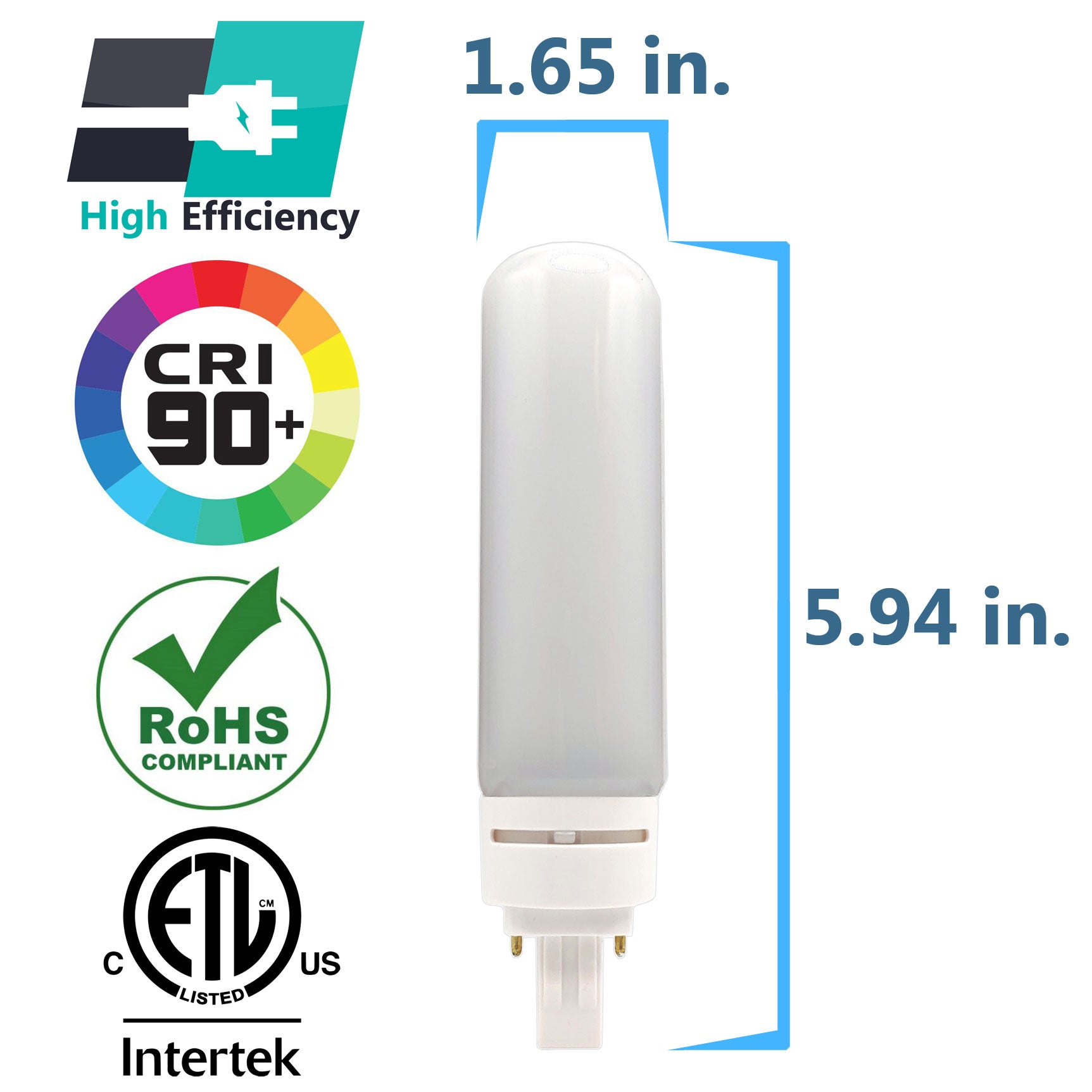 Viribright - 13-18 Watt Equivalent PL Lamp GX23-2 (2-Pin) CFL LED Light Bulb - 750156