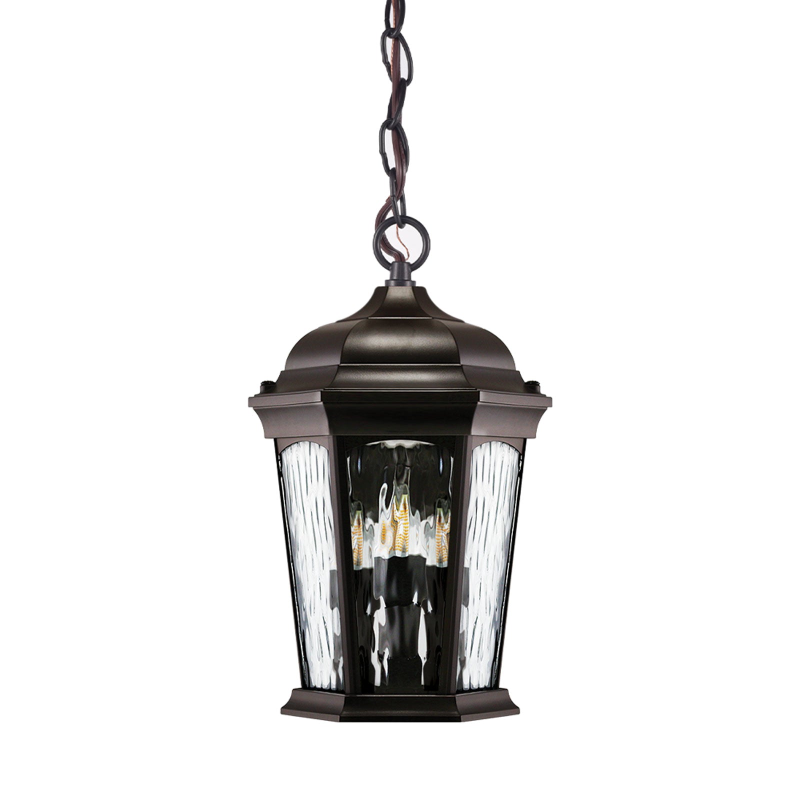 LED Outdoor Hanging Wall Lantern with Sensor & Water Glass (Bronze)