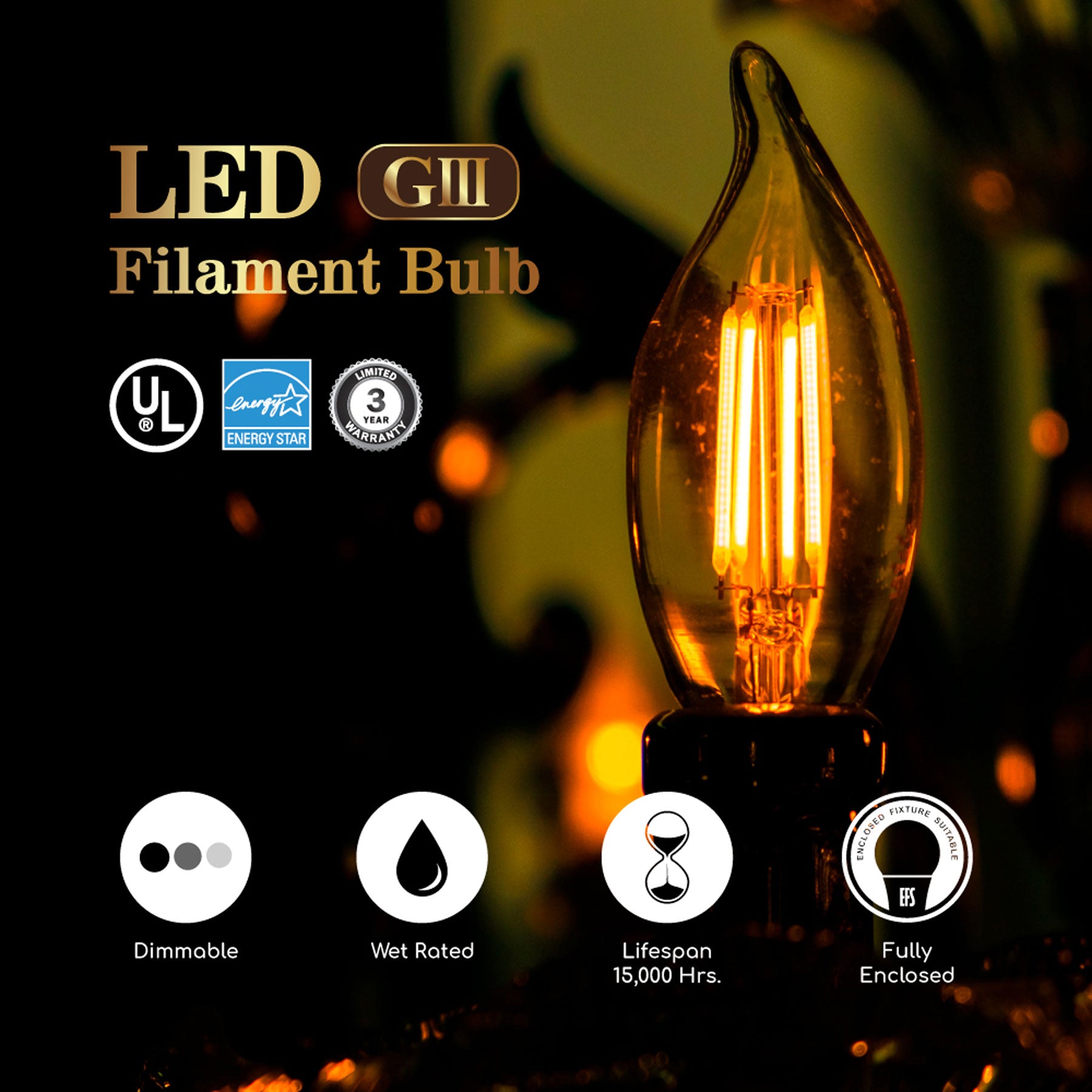 60-Watt Equivalent B10 E12 Bent Tip Antique Retro Filament Light Bulb