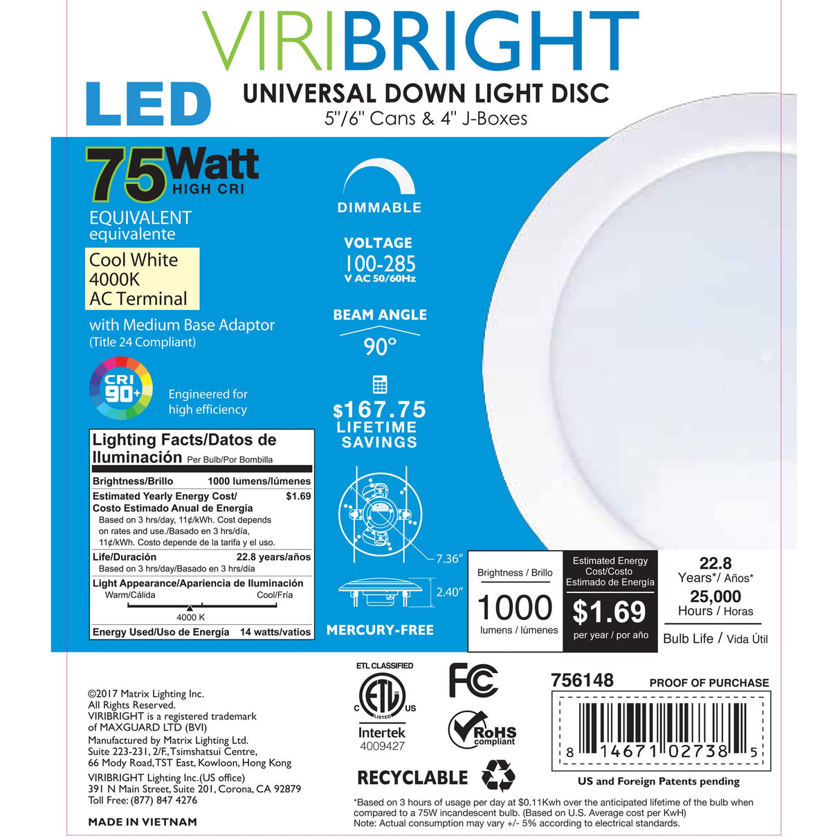 75-Watt Equivalent Universal 6in. 1000 Lumens LED Downlight Light Replacement Disc