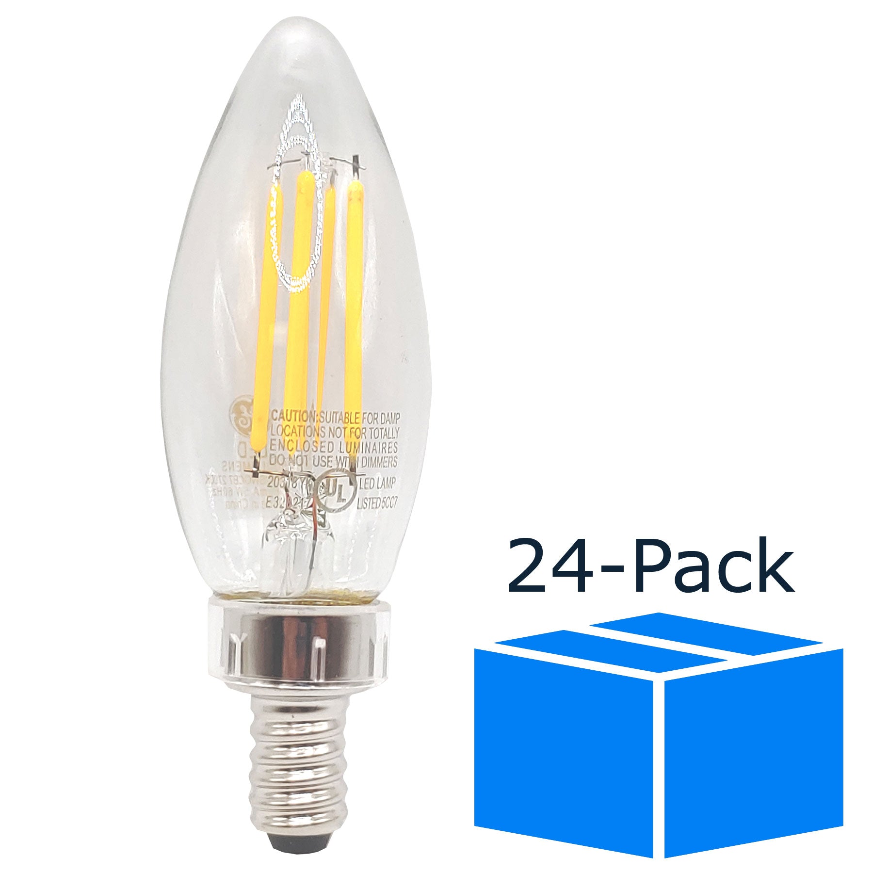Metalen lijn Emulatie achterlijk persoon Candle Candelabra 60-Watt Equivalent B10 E12 Contractor LED Light Bulb  (24-Pack)