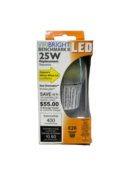 5W A19 Non-Dimmable* Warm White 2700K 400Lm  Medium Screw Base