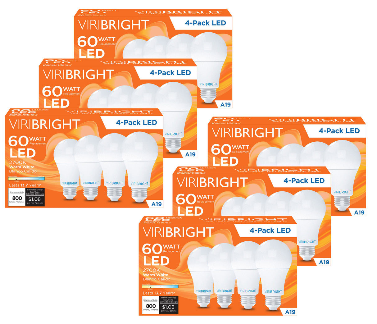 A19 LED Bulb, 9W, Non Dimmable, 850 Lumens (24-Pack)