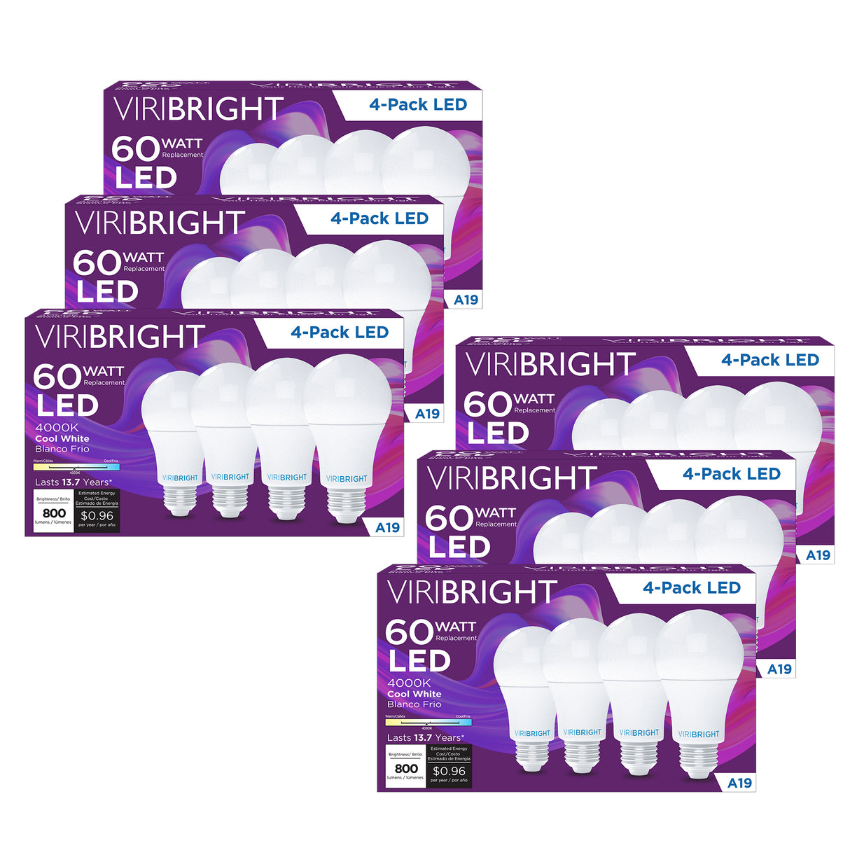 A19 LED Bulb, 9W, Non Dimmable, 850 Lumens (24-Pack)