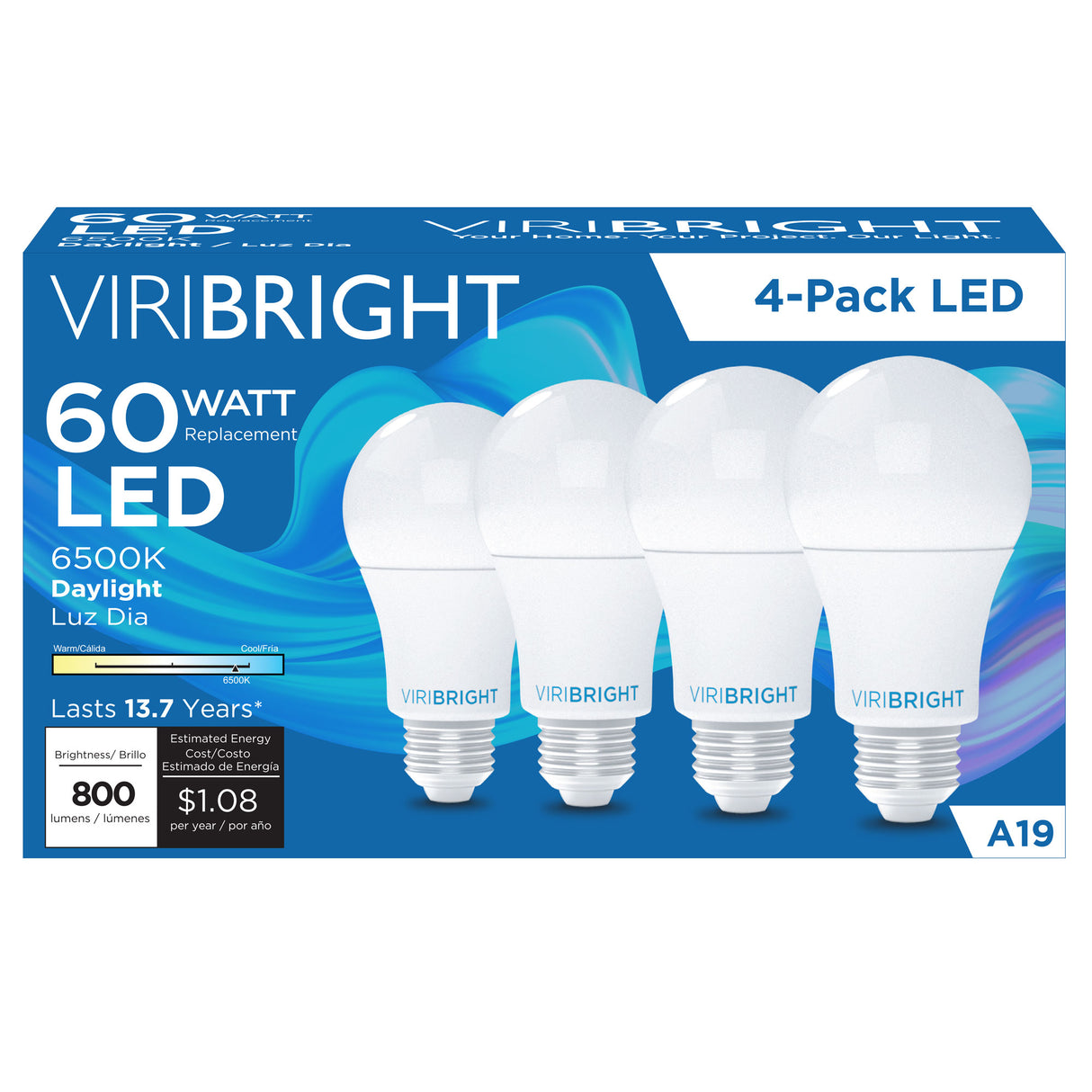 A19 LED Bulb, 9W, Non Dimmable, 850 Lumens - 2700K (4 Pack)