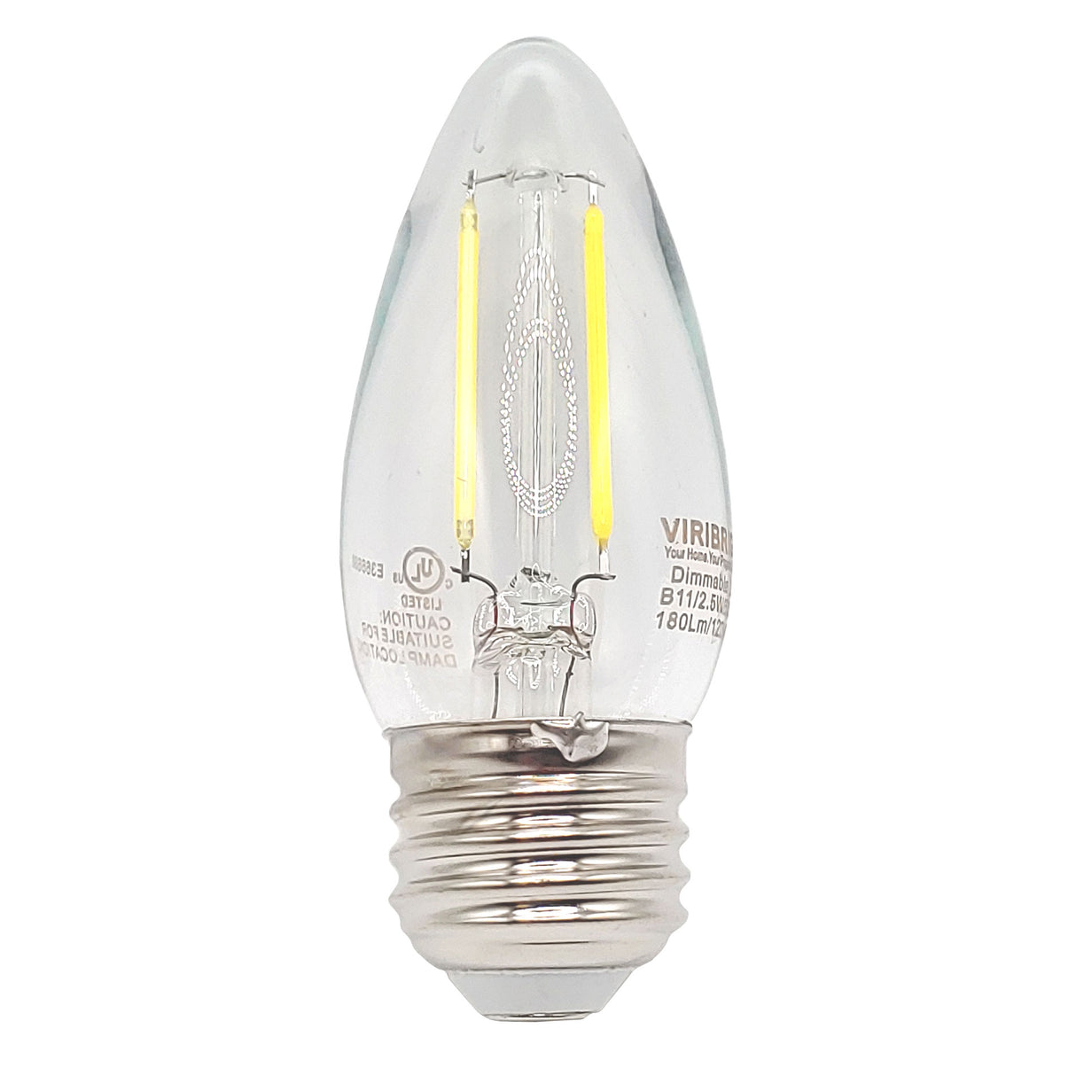 B11 Dimmable LED Filament Bulb – 2.5W (35W Eq), E26 Base, 5000K Daylight, 180 Lumens, 15,000 Hrs, 80+ CRI