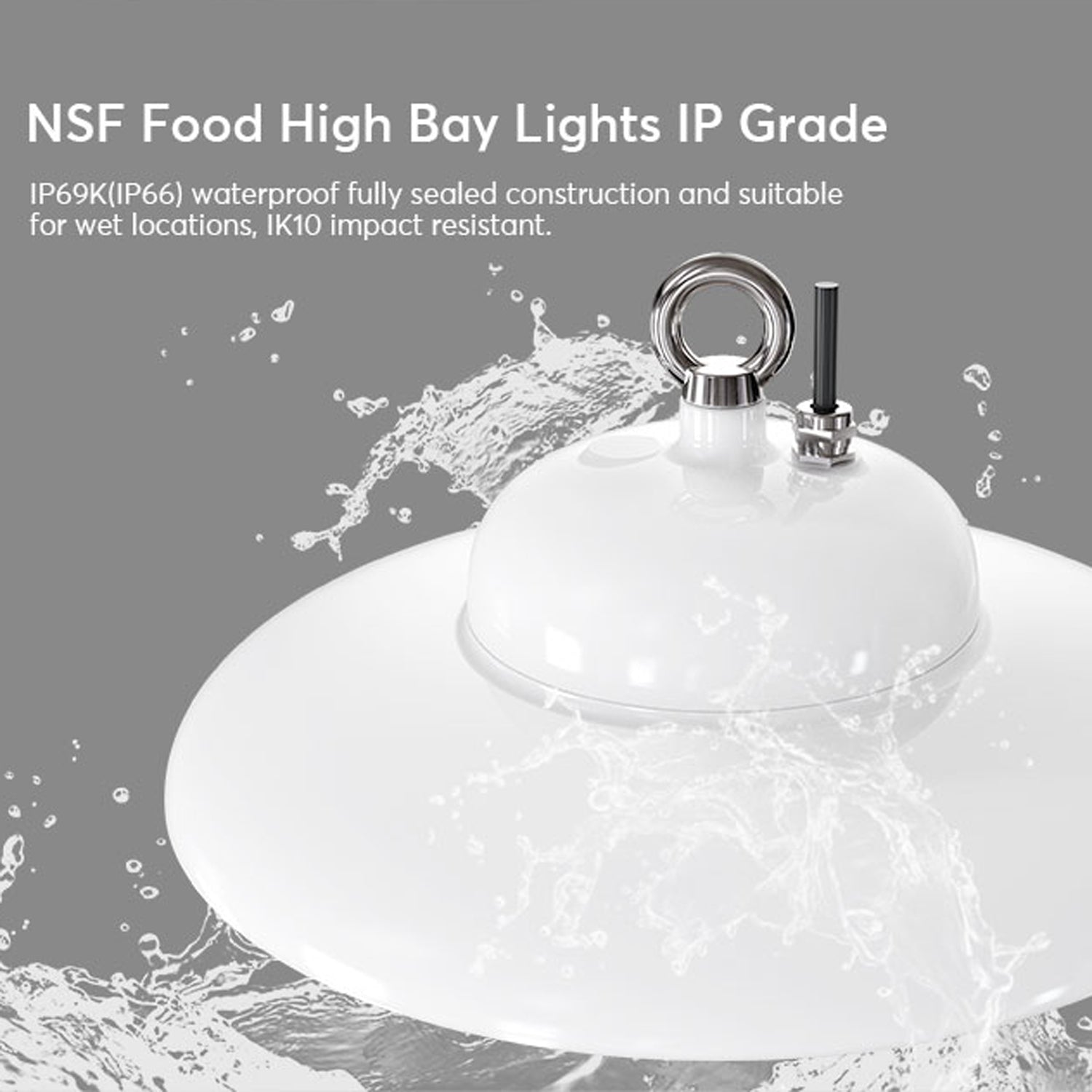 200-Watt H6 Food Grade UFO High Bay 120-277V Light Fixture, 5000K Daylight