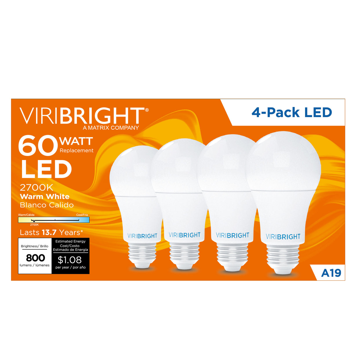 60-Watt EQ A19 E26 Non-Dim 800lm LED Light Bulb (4 Pack)