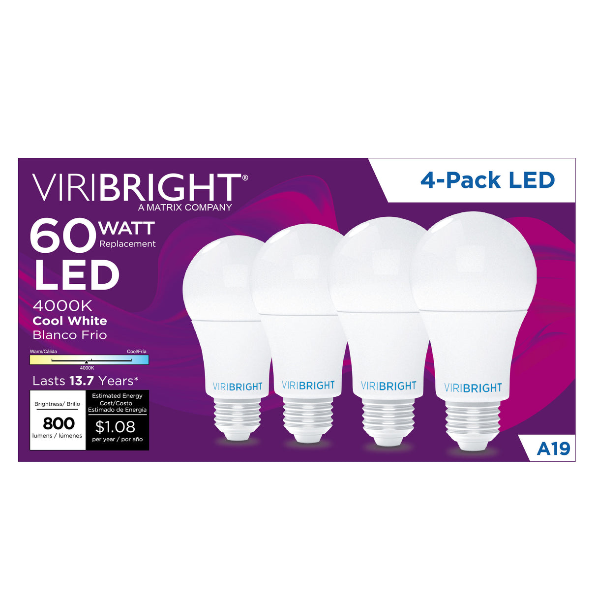 60-Watt EQ A19 E26 Non-Dim 800lm LED Light Bulb (4 Pack)