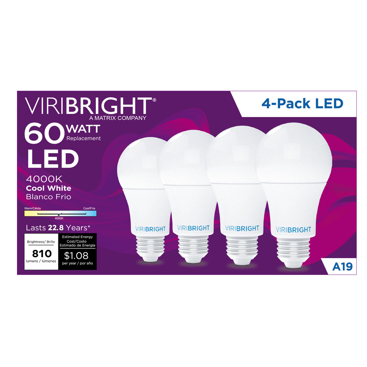 60-Watt EQ A19 E26 810lm Dimmable LED Light Bulb T20 (4-Pack)