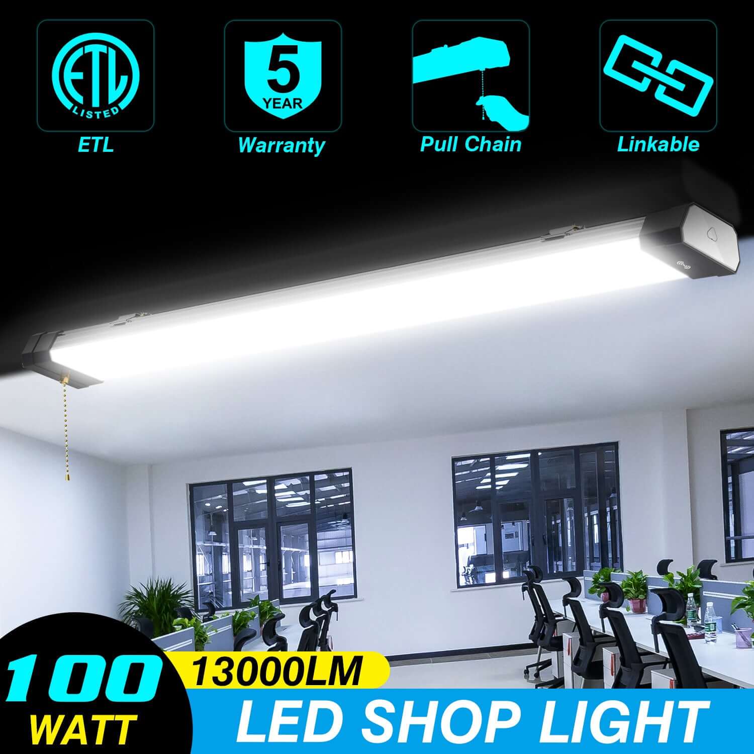 Viribright - 100-Watt 4-Foot LED Hanging Shop Light Fixture - 800001