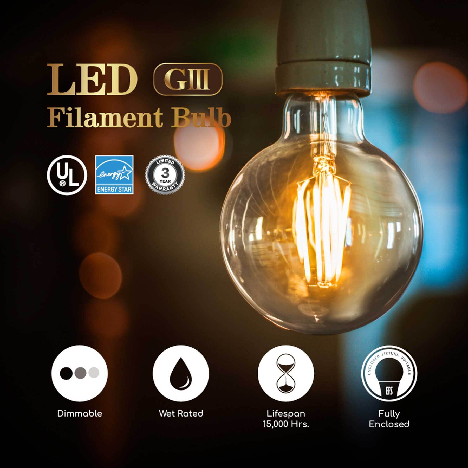 Viribright - 100-Watt Equivalent Globe G25 E26 LED Filament Light Bulb - 450133-ES