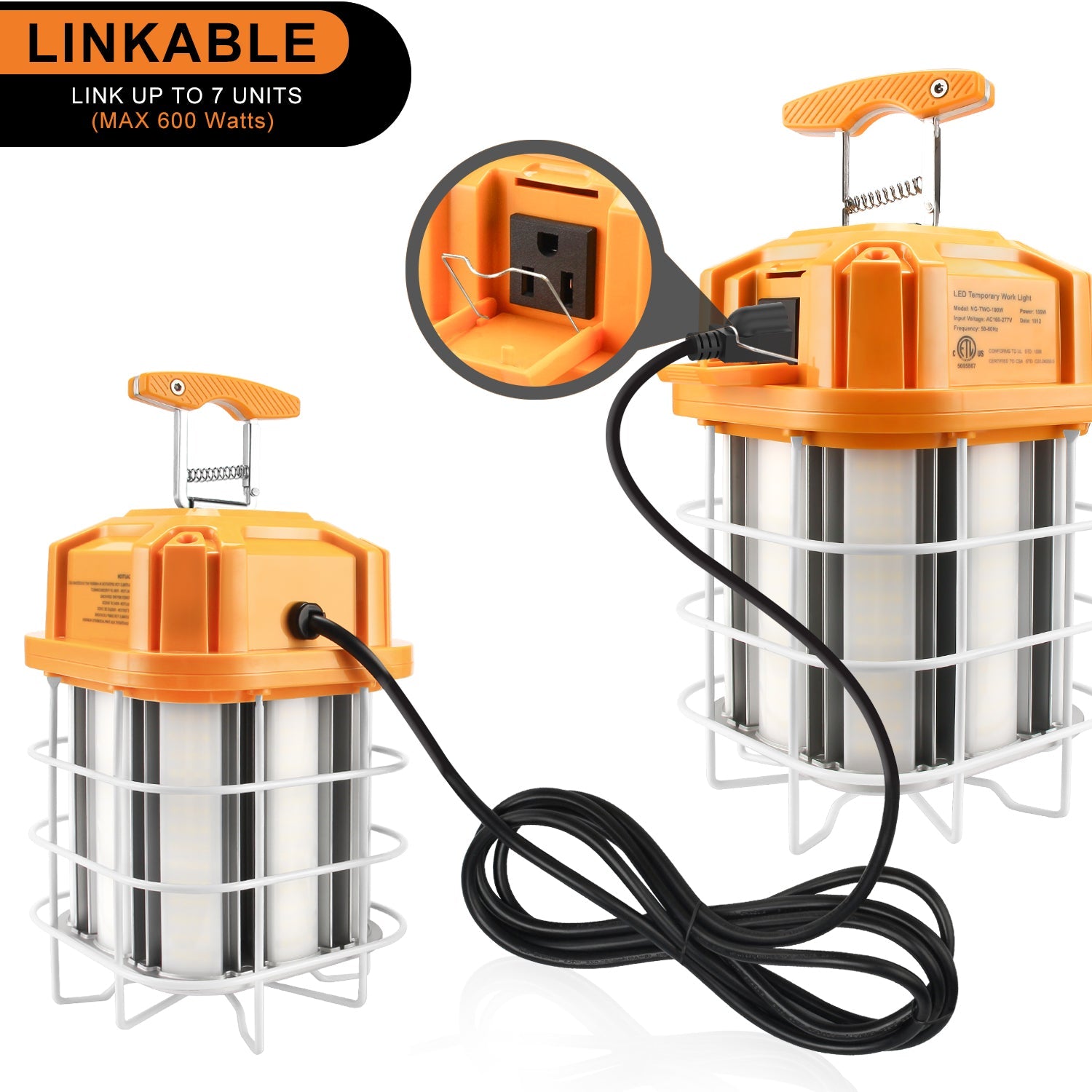Viribright - 175 Equivalent 80-Watt Portable Hanging 10' cord 11,200 Lumens LED Work Light, Orange - 800003