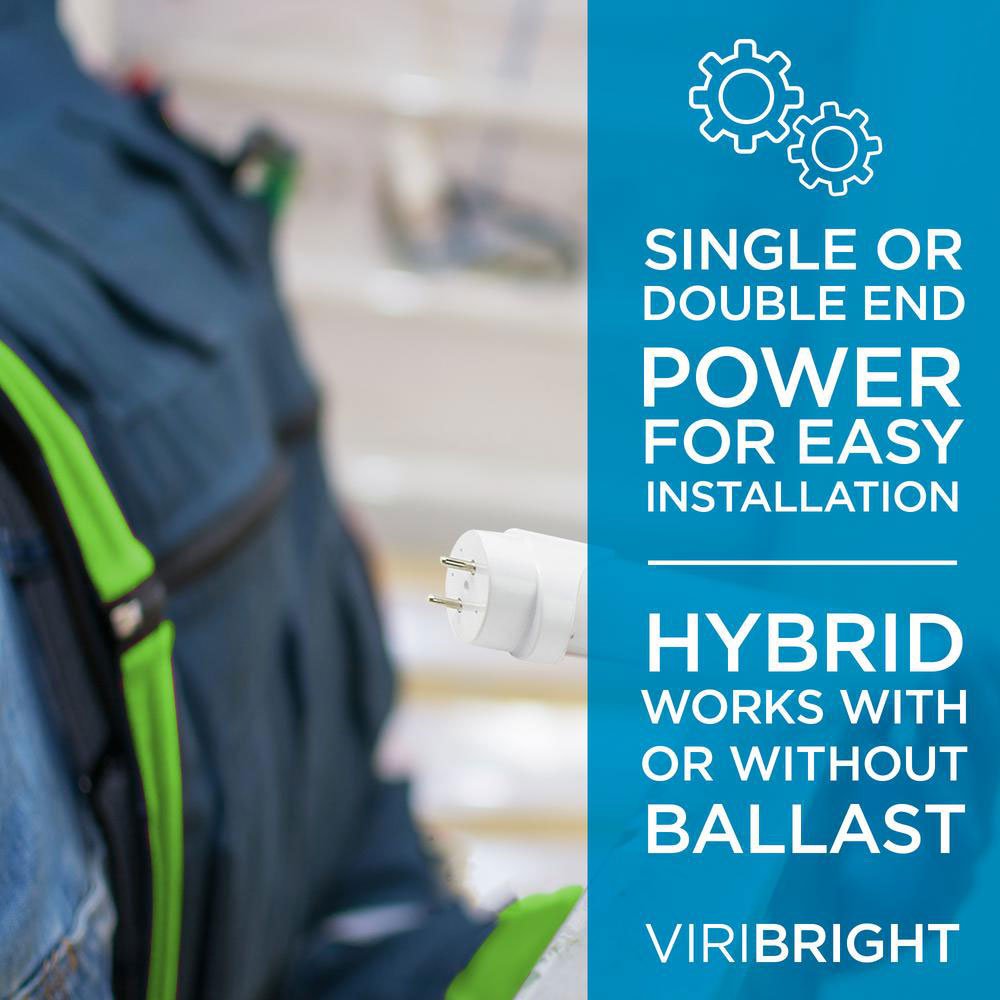 Viribright - 18-Watt Hybrid 4-Foot T8 2360 Lumens Frosted LED Tube Light Bulb (25-Pack) - 518923-25