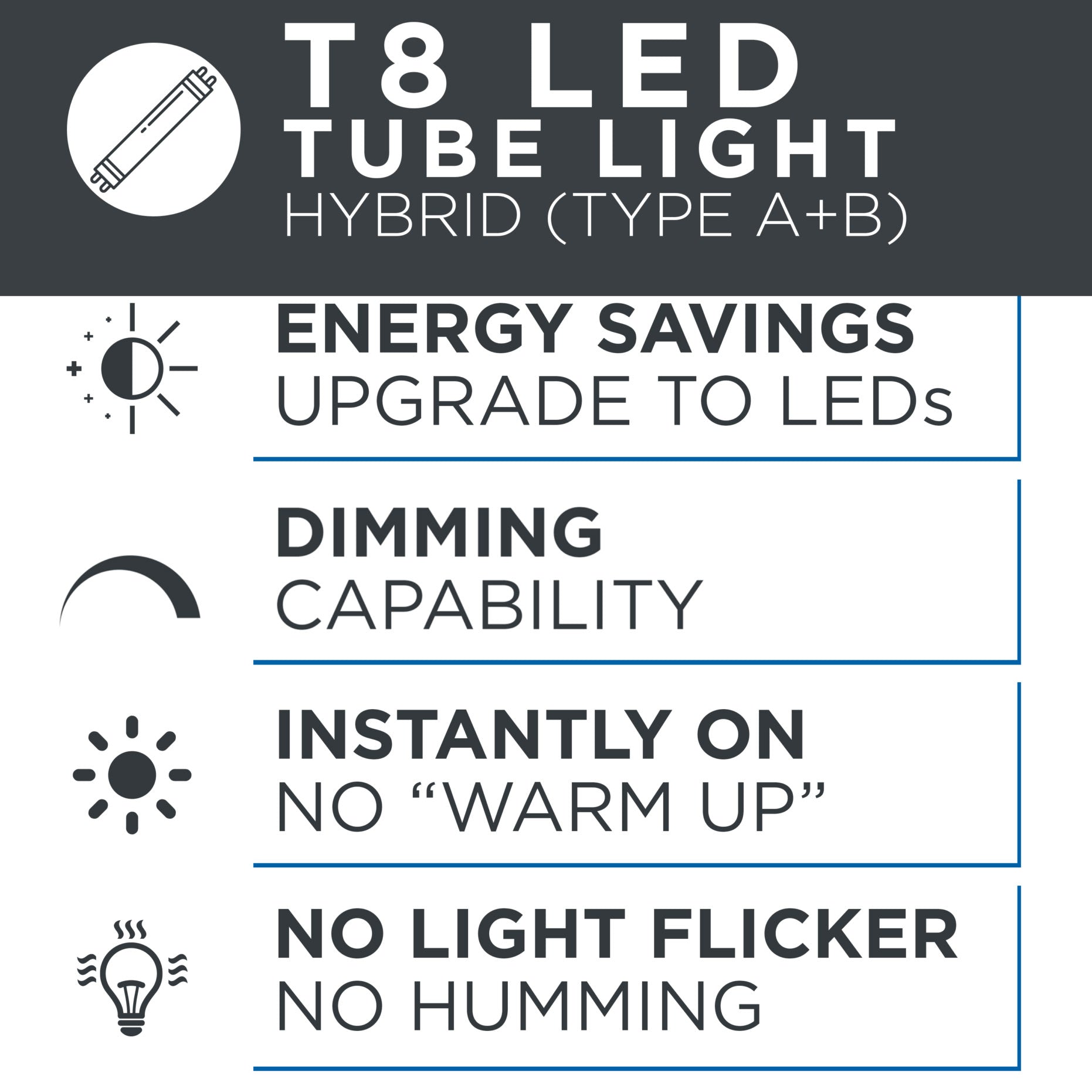 Viribright - 18-Watt Hybrid CCT Selectable 4-Foot T8 2450-2700 Lumens LED Light Tube Bulb (20-Pack) - 450329-20