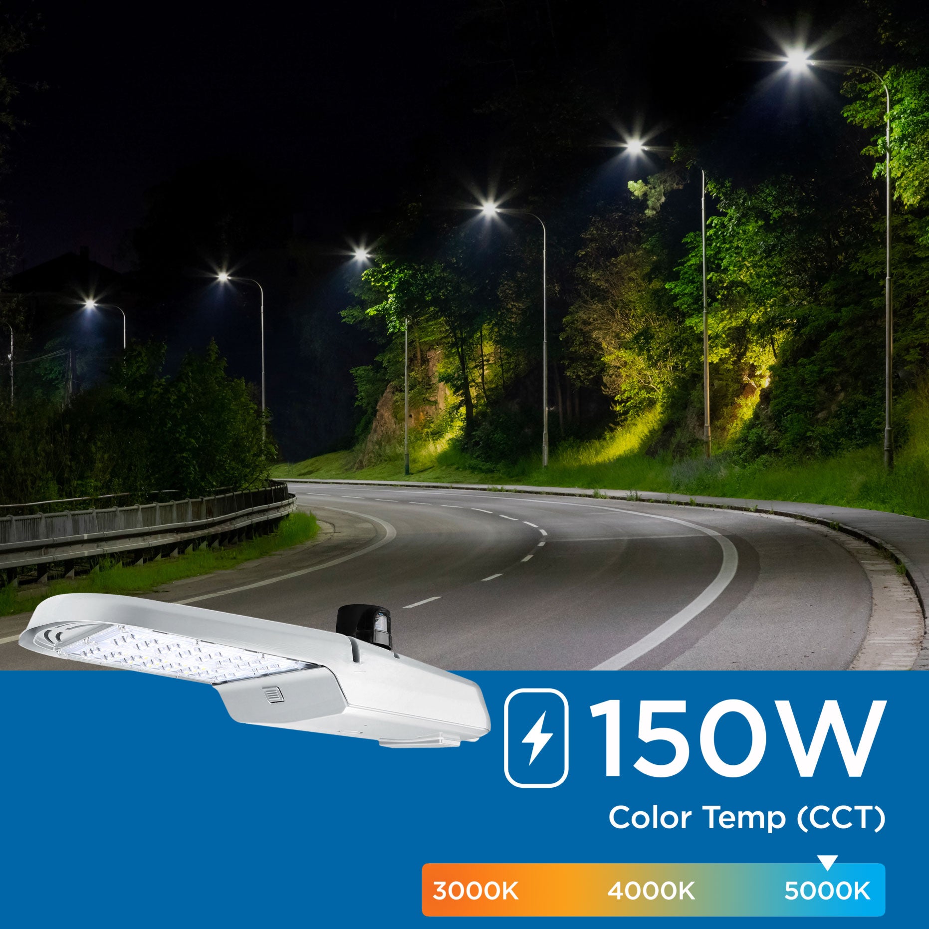 Roadway Luminaire 150 Watt Type III Photometry Silver Gray LED Light