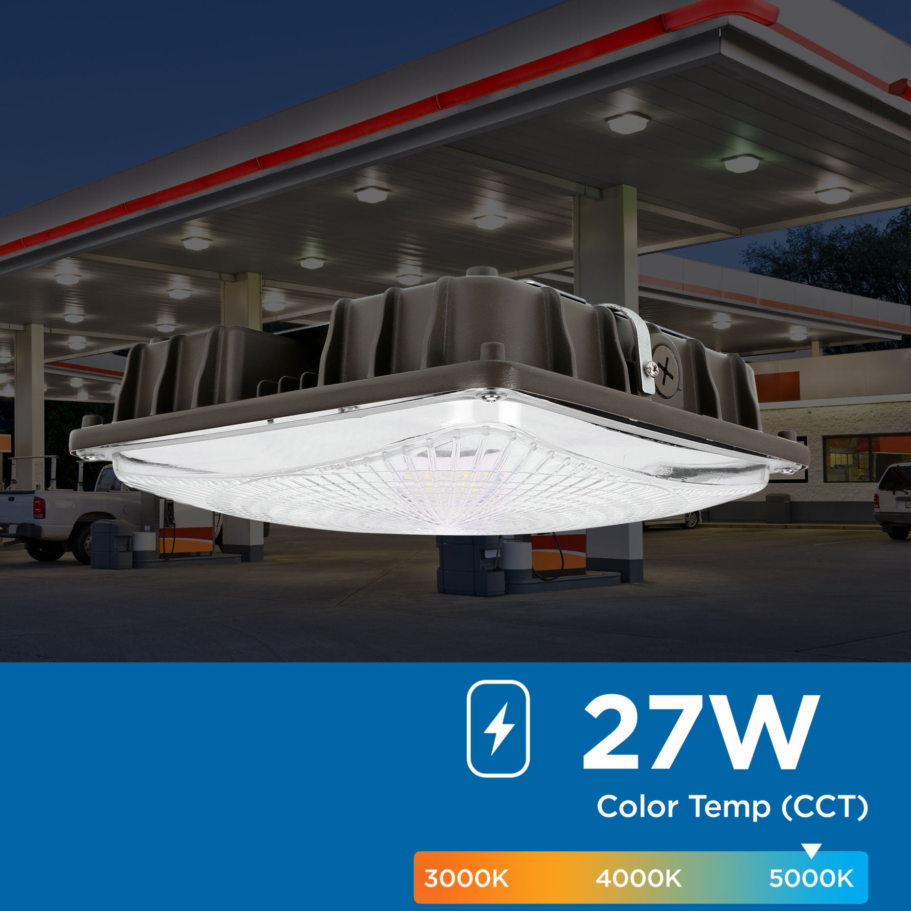 27-Watt Canopy Square Fixture Direct Wire LED Lights 3,800 Lumens