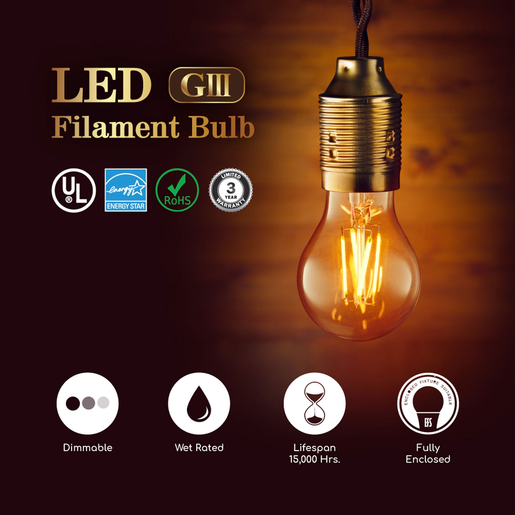 40-Watt Equivalent A15 E26 Antique Retro Filament Light Bulbs