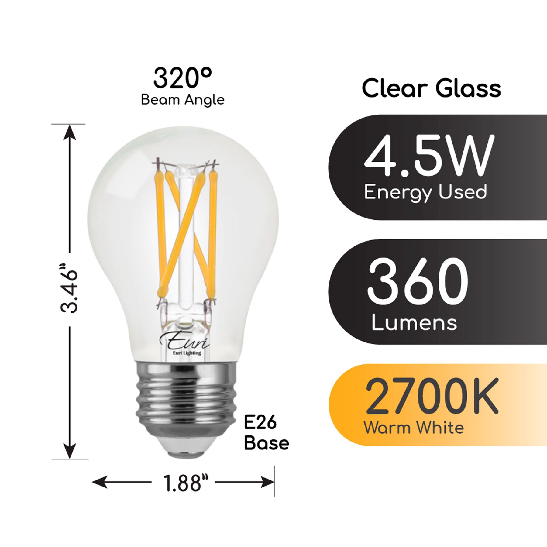 40-Watt Equivalent A15 E26 Antique Retro Filament Light Bulbs