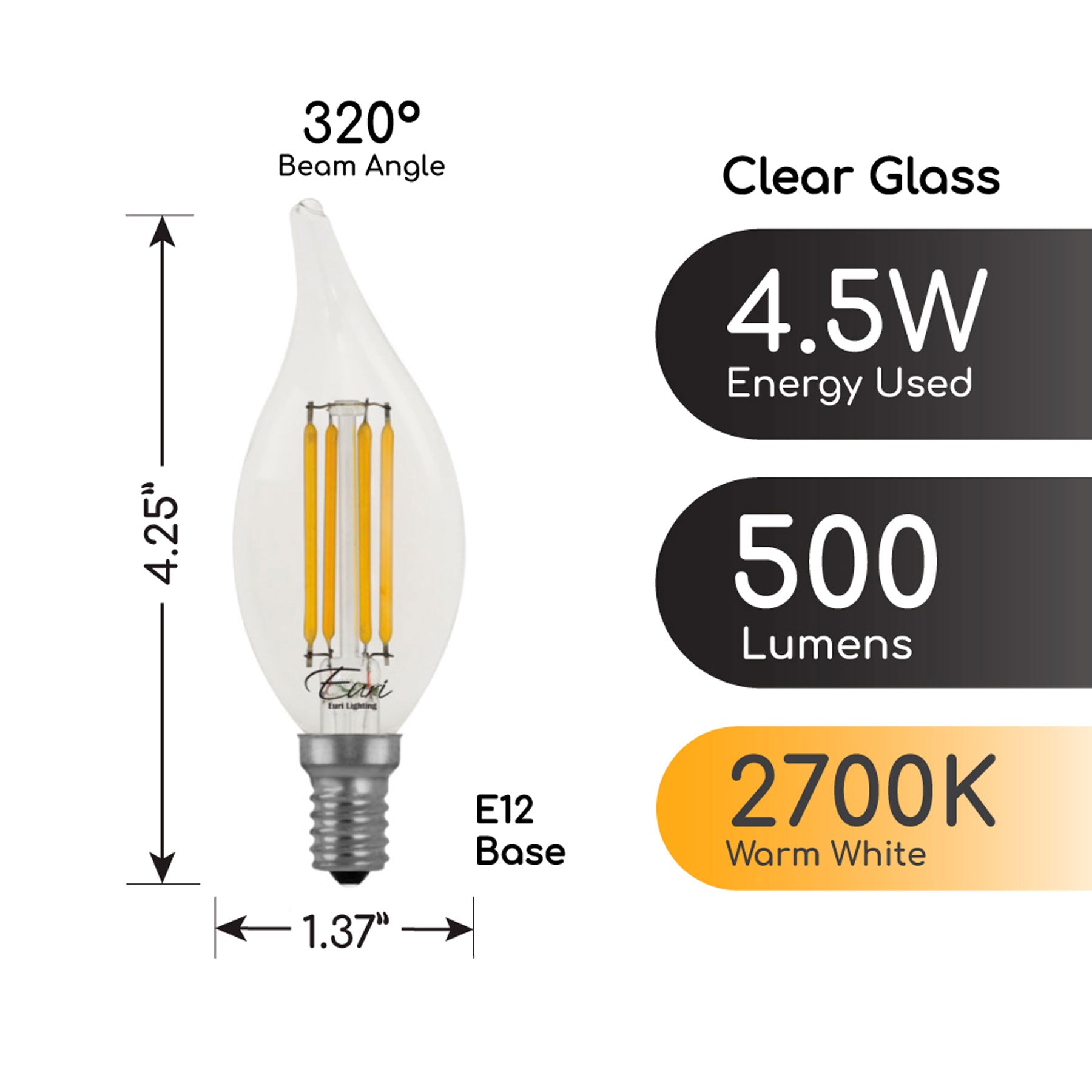 60-Watt Equivalent B10 E12 Bent Tip Antique Retro Filament Light Bulb
