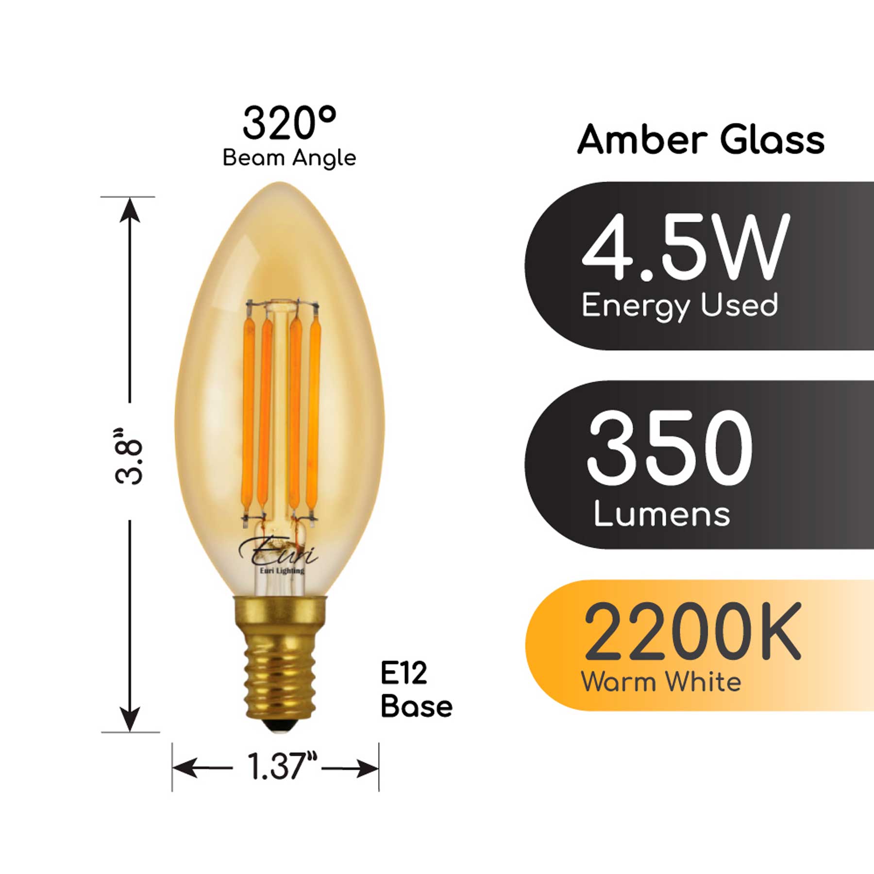  40-Watt Equivalent B10 E12 Blunt Tip Bullet Candelabra LED Filament Light Bulb