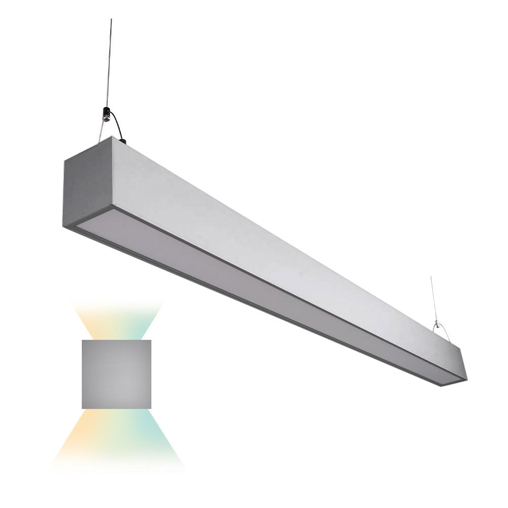 Suspended Up & Down Dual CCT Selectable LED Linear Light Fixture, Silver