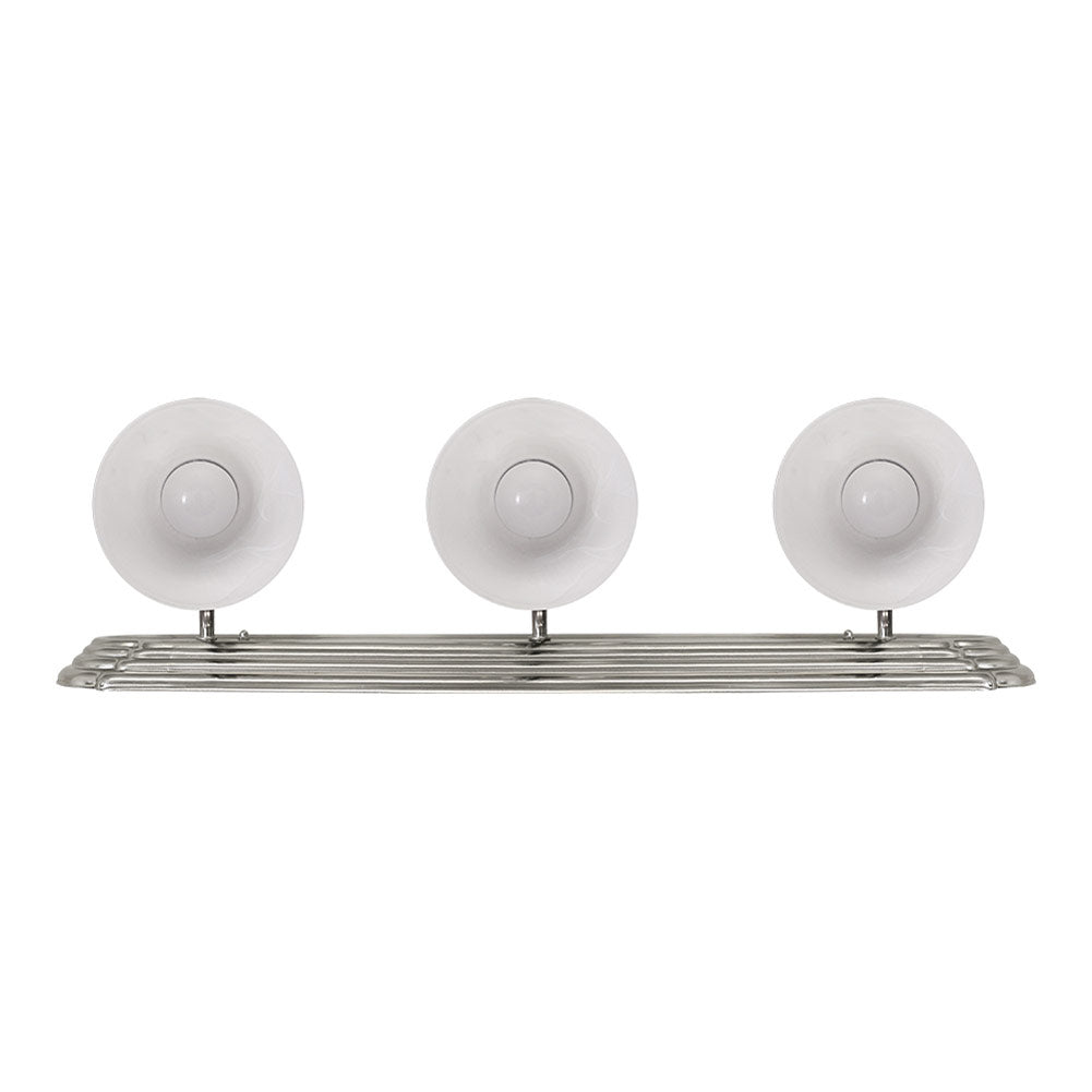 3 Alabaster Glass Bell Silver Housing Bathroom Vanity Light Fixture, Brushed Nickle