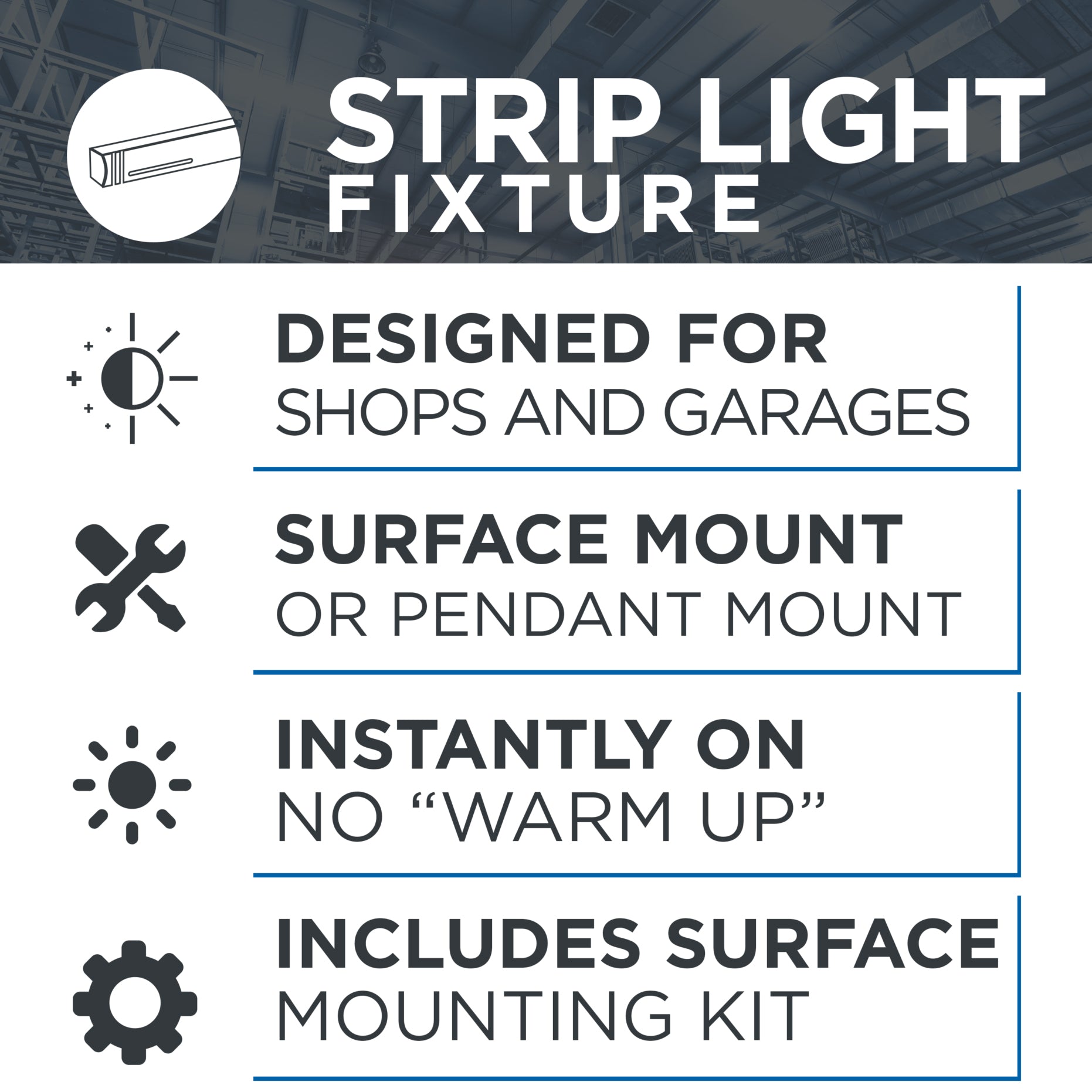 Selectable Wattage 4-Foot LED Light Strip Fixture 5280 Lumens