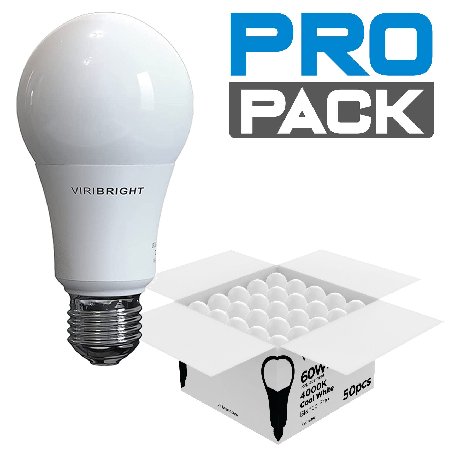 Viribright Contractor Bulk Professional light bulb packs A19 E26 4000K Cool White