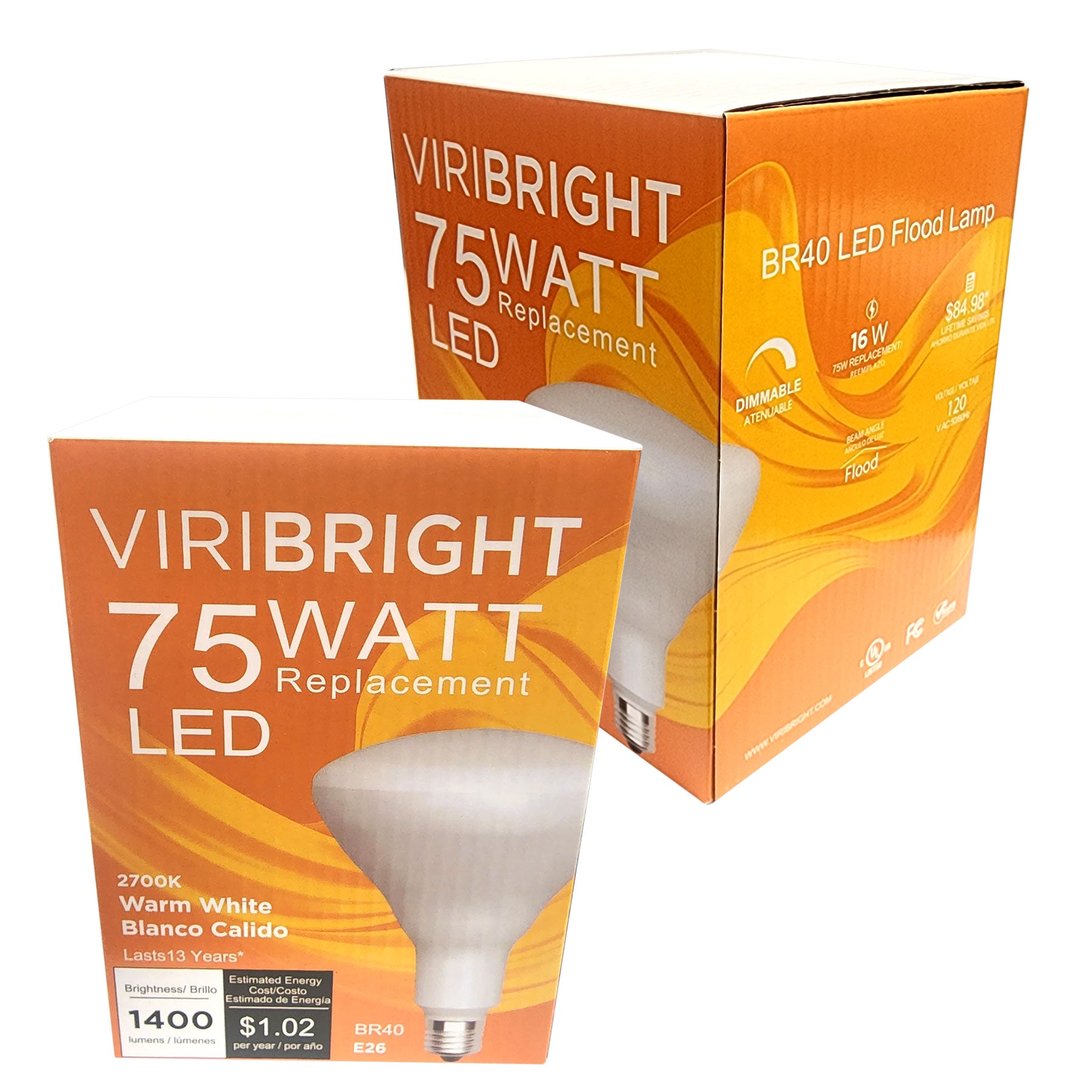 Viribright 75 Watt Equivalent BR40 E26 Dimmable LED Flood Light Bulb