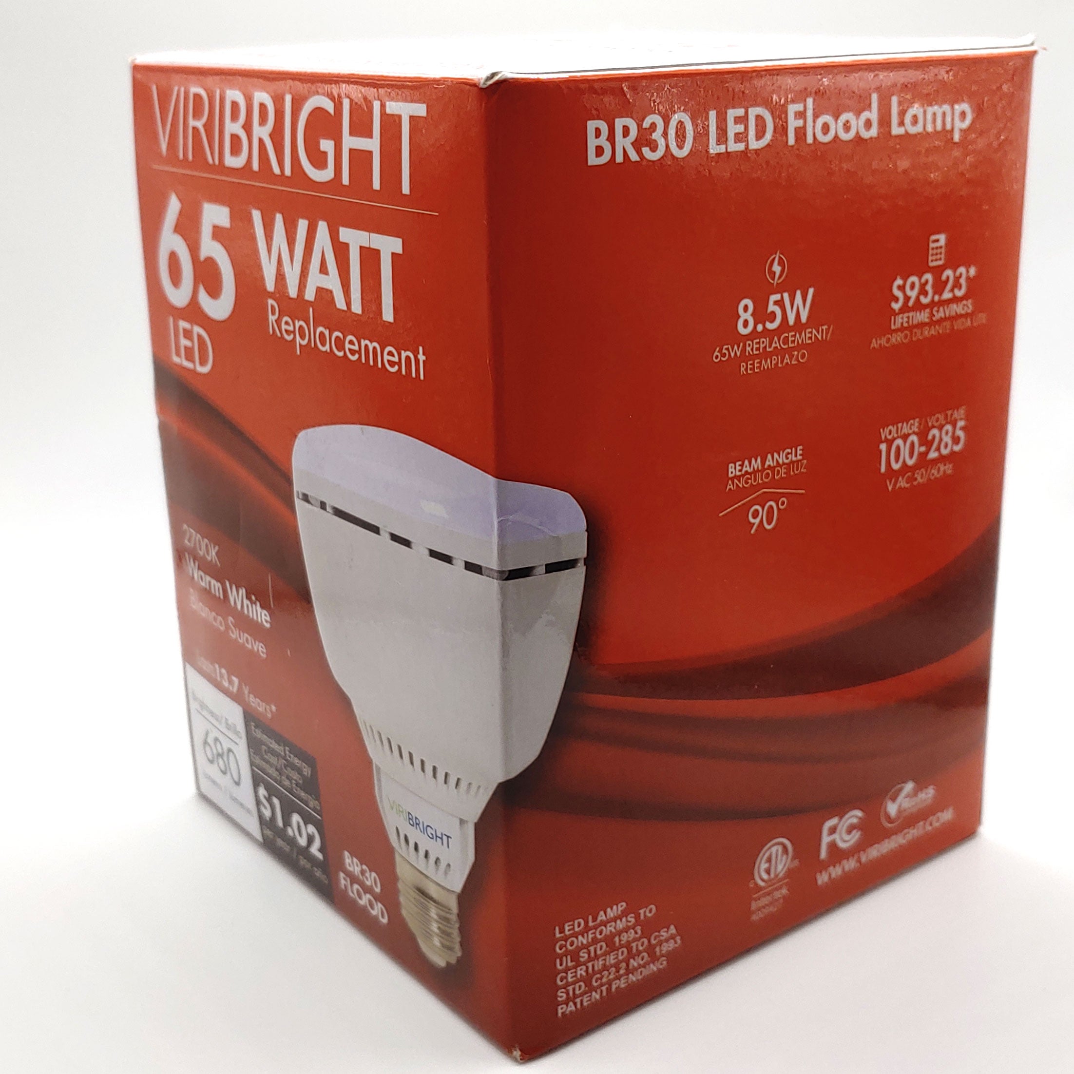 Viribright LED 65 Watt EQ BR30 E26 Dimmable Indoor Flood Light Bulb