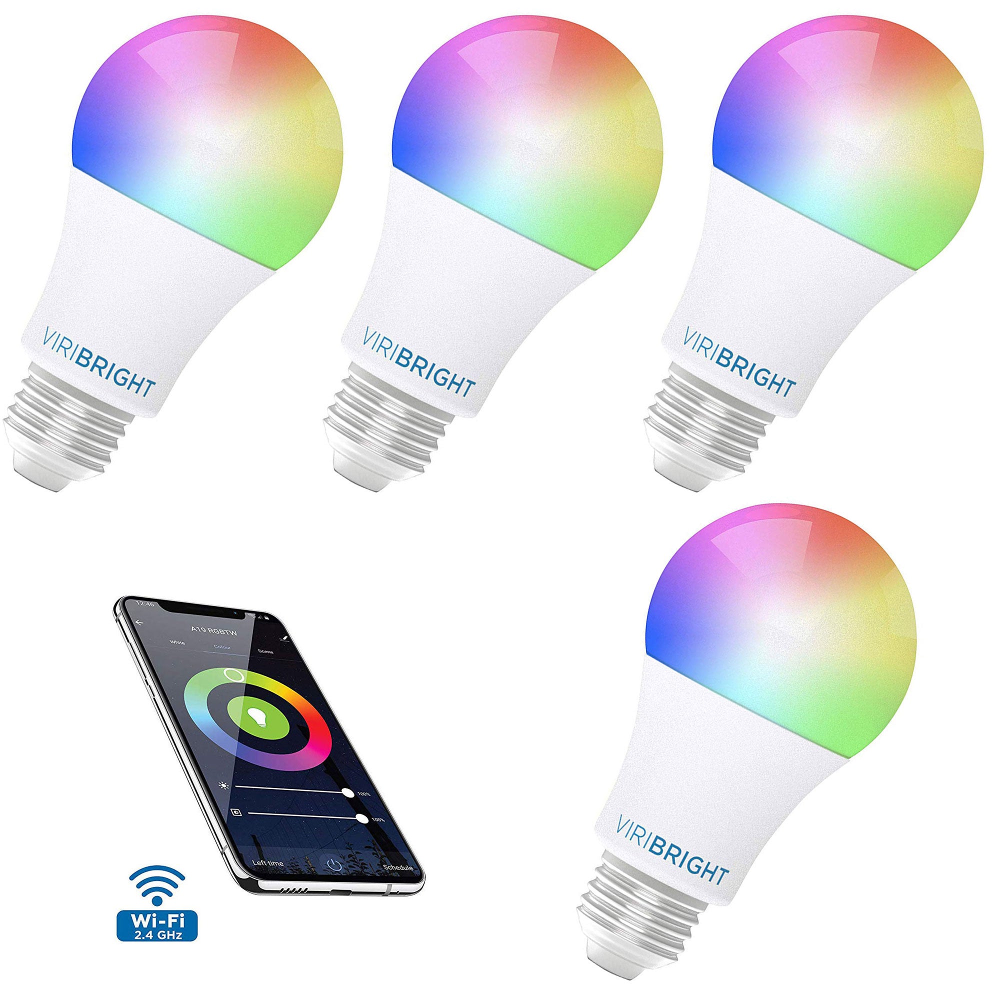 Viribright 60-Watt Equivalent A19 E26 Smart Wifi RGBW LED Light Bulb
