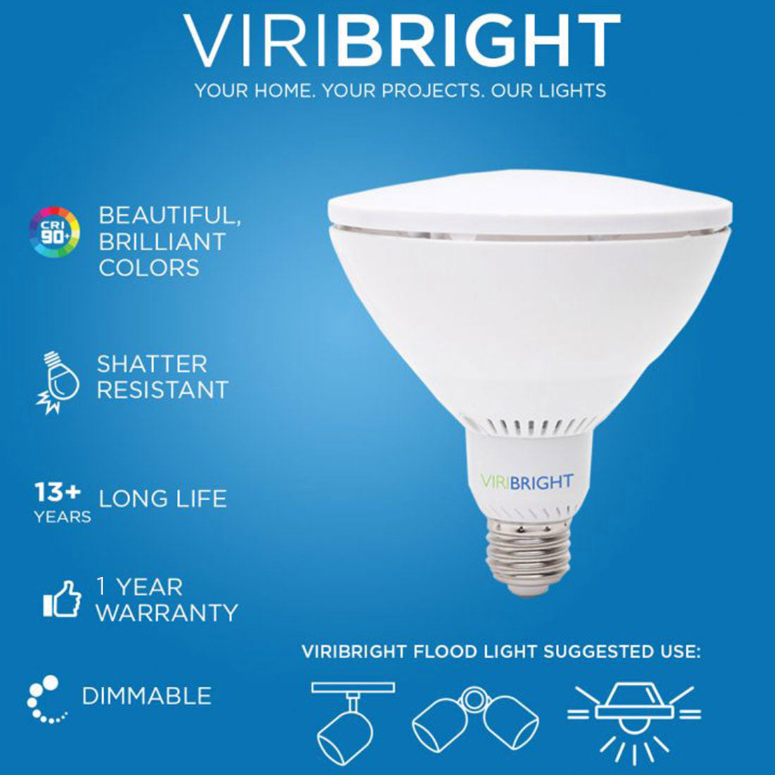 Viribright 75 Watt Equivalent PAR38 E26 LED Flood Light Bulb