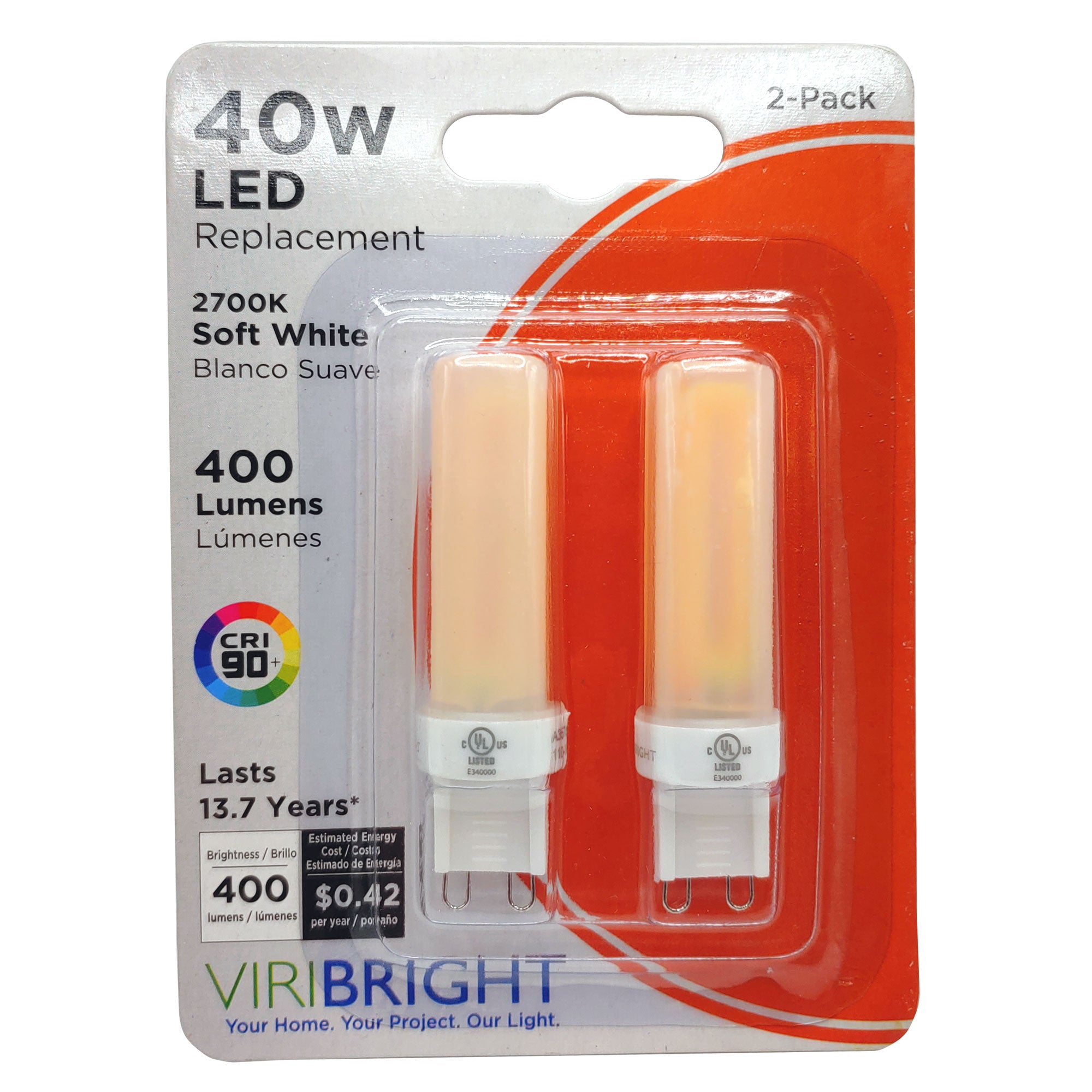 Viribright 40 Watt Equivalent Cube Stick G9 LED Light Bulb