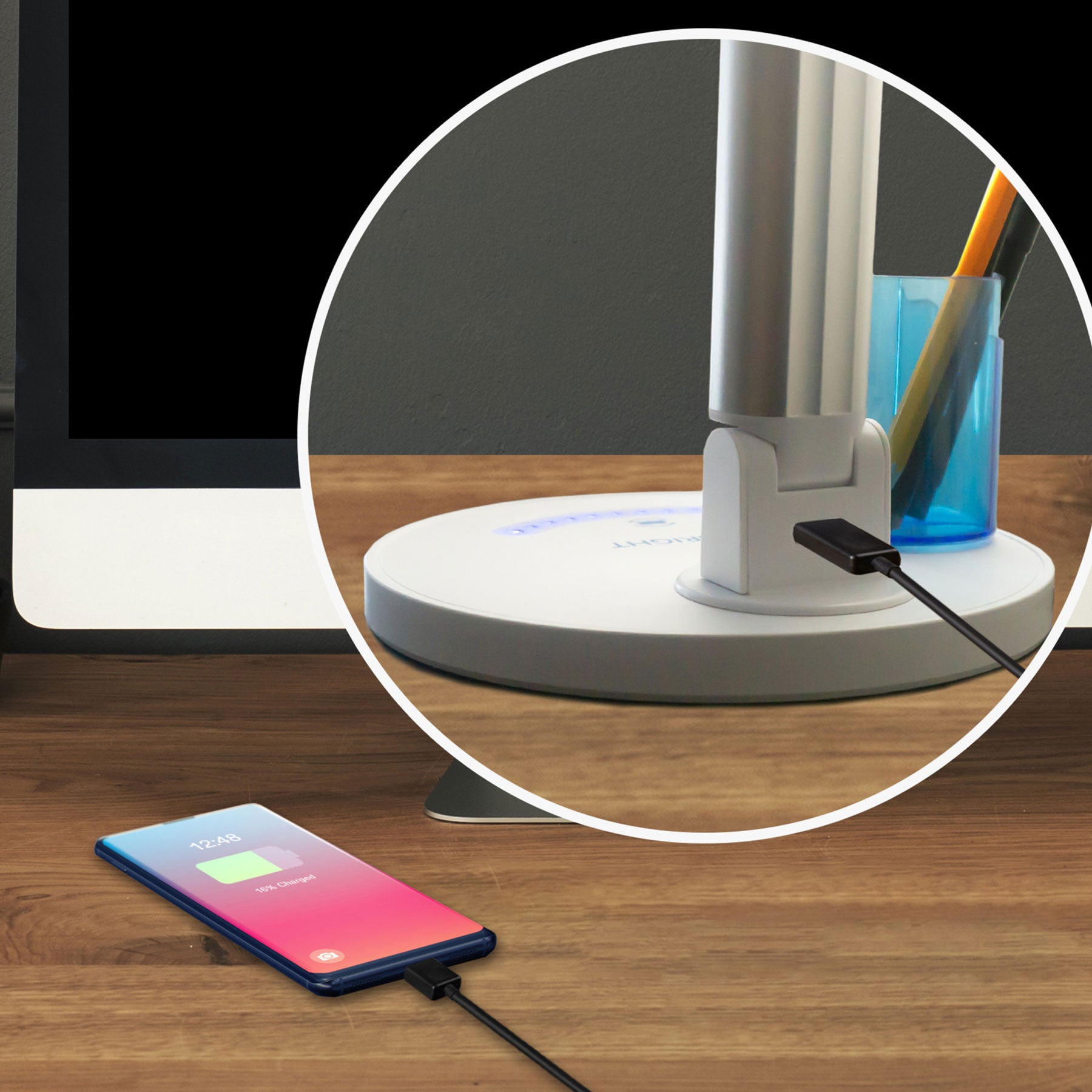 Modern LED Desk Lamp with Touch Controls & USB Charge Port by Viribright